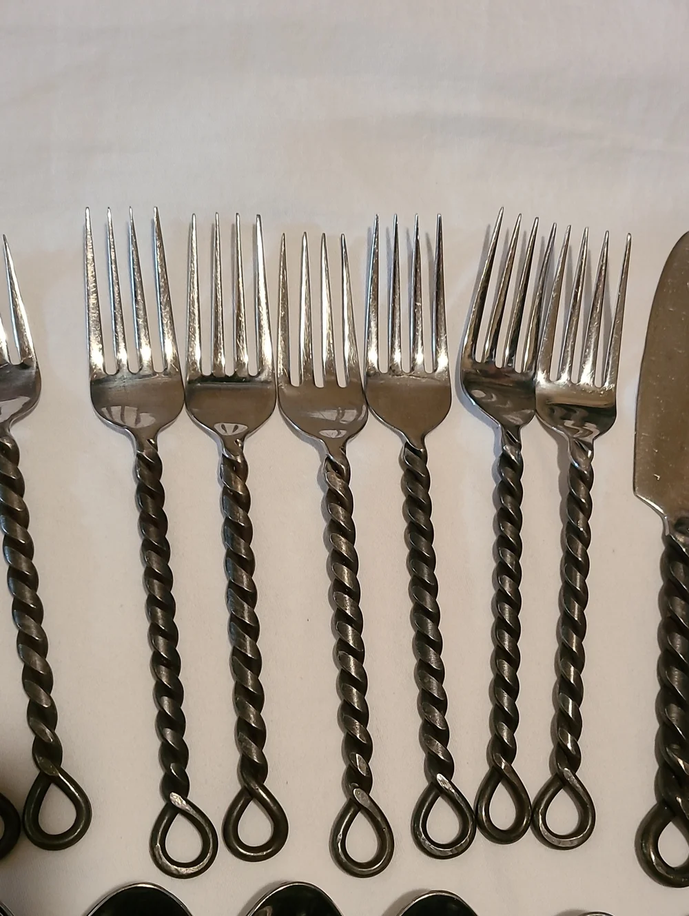 Silver Black Braid Rope Twisted Thailand Pottery Barn, 28 Pieces Flatware